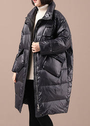 Trendy Black fashion zippered Button Winter Duck Down Winter Coat