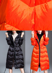 Trendy Black hooded drawstring slim fit Winter Duck Down coat