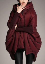 Trendy Mulberry hooded zippered Cloak Sleeves Winter Duck Down coat