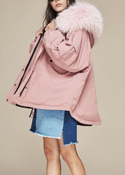 Trendy Pink Fur collar Pockets zippered Winter Duck Down Puffer Jacket