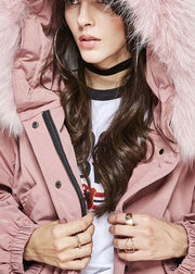 Trendy Pink Fur collar Pockets zippered Winter Duck Down Puffer Jacket