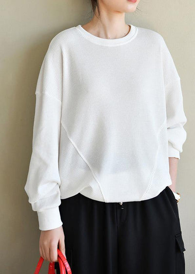 Trendy White Cotton Long sleeve Sweatshirts Top - bagstylebliss