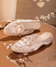 Tulle Embroidered Nail Bead Splicing Pink Elegant Slide Sandals