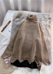 Turtleneck sweater 2021 autumn and winter loose beige net red thick top - bagstylebliss