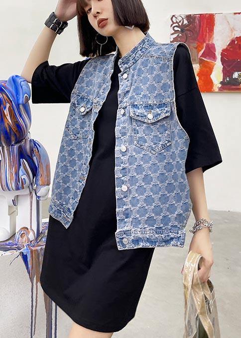 Two Piece Blue Black Denim Vest With Loose And Fashionable Skirt - bagstylebliss