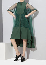 Two Pieces Women Summer Solid Green Midi Transparent Mesh Dress Set - bagstylebliss