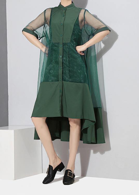 Two Pieces Women Summer Solid Green Midi Transparent Mesh Dress Set - bagstylebliss