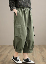 Unique Army Green High Waist Stylish Spring Elastic Waist Pockets Shape Wild Trousers - bagstylebliss