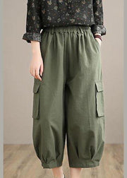 Unique Army Green High Waist Stylish Spring Elastic Waist Pockets Shape Wild Trousers - bagstylebliss