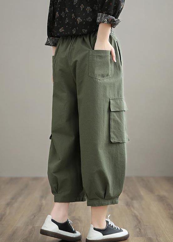 Unique Army Green High Waist Stylish Spring Elastic Waist Pockets Shape Wild Trousers - bagstylebliss