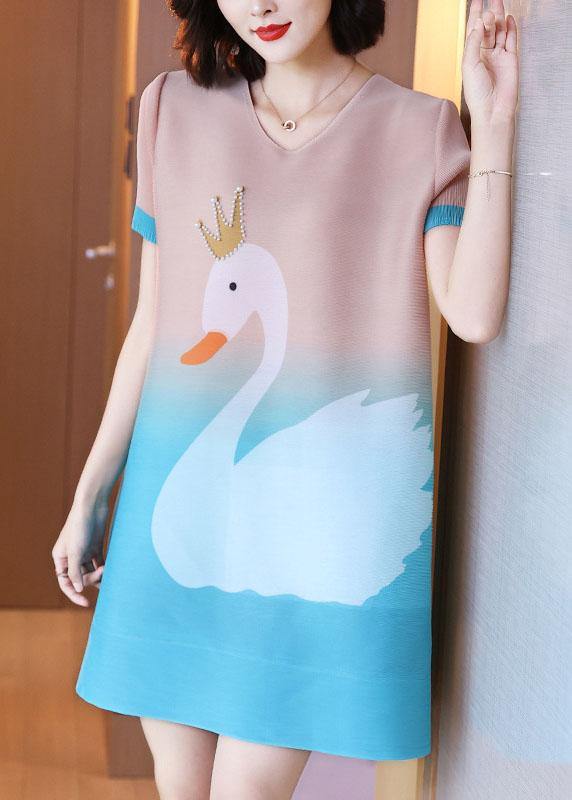 Unique Baby blue Print swan A Line Party Dress Summer - bagstylebliss