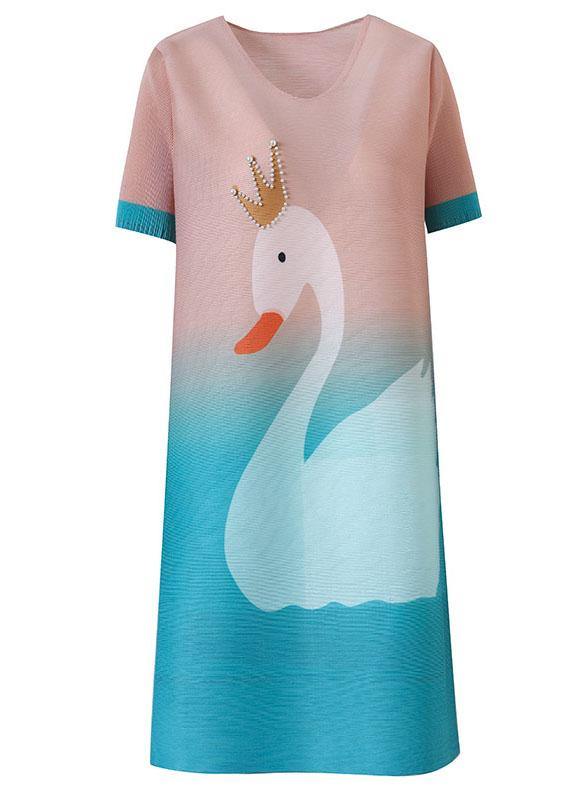 Unique Baby blue Print swan A Line Party Dress Summer - bagstylebliss