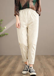 Unique Beige Pant Plus Size Clothing Spring Elastic Waist Fashion Ideas Pants - bagstylebliss