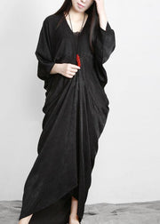 Unique Black Asymmetric V Neck Silk Party Dresses - bagstylebliss