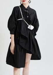 Unique Black Asymmetrical Design Patchwork Summer Robe Dresses - bagstylebliss