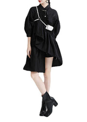 Unique Black Asymmetrical Design Patchwork Summer Robe Dresses - bagstylebliss