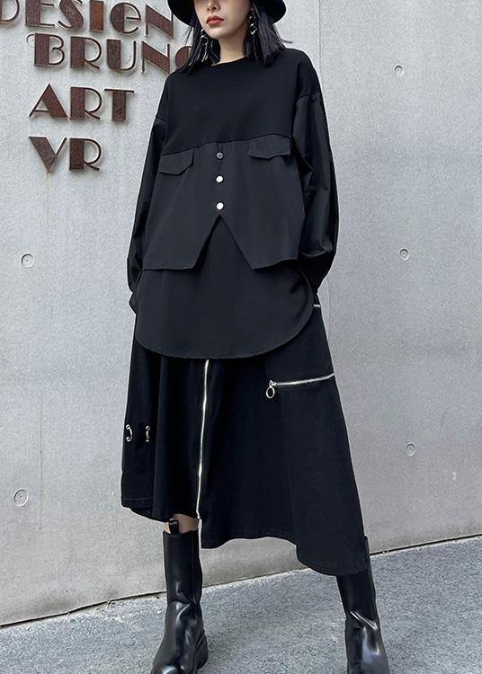 Unique Black Button Cotton Long Sleeve Spring Blouses - bagstylebliss