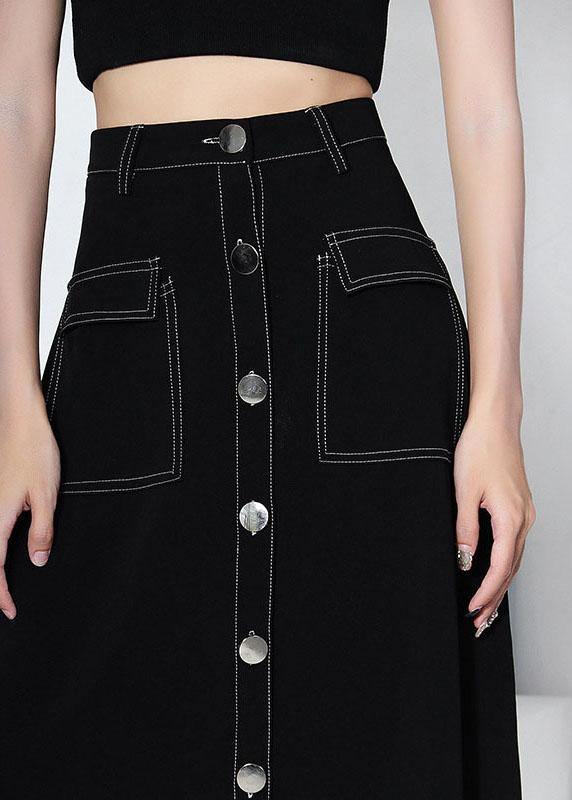 Unique Black Button Pockets A Line Skirts - bagstylebliss