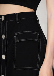 Unique Black Button Pockets A Line Skirts - bagstylebliss