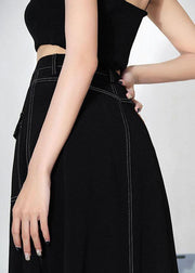 Unique Black Button Pockets A Line Skirts - bagstylebliss