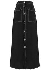 Unique Black Button Pockets A Line Skirts - bagstylebliss