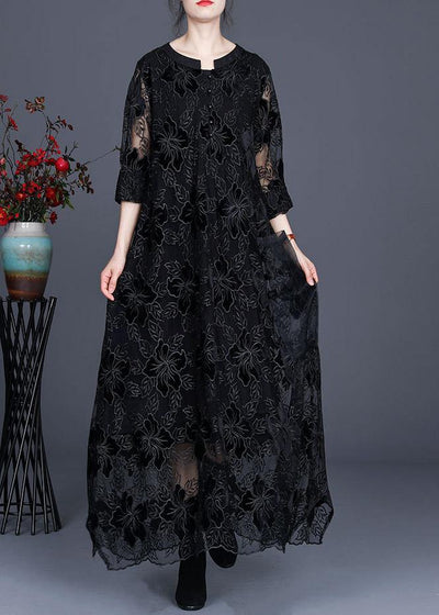 Unique Black Lace Dress Casual Plus Size Caftans Gown - bagstylebliss