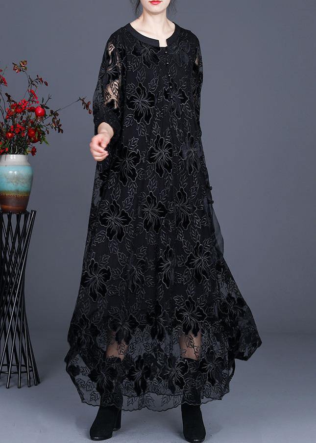 Unique Black Lace Dress Casual Plus Size Caftans Gown - bagstylebliss