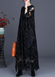 Unique Black Lace Dress Casual Plus Size Caftans Gown - bagstylebliss