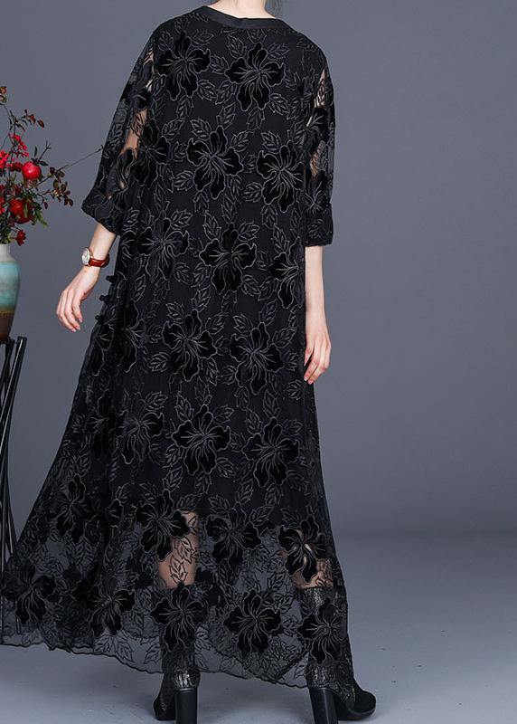 Unique Black Lace Dress Casual Plus Size Caftans Gown - bagstylebliss