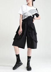 Unique Black High Waist Ruffled Summer Tie Waist Hot Pants - bagstylebliss