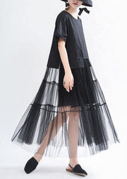 Unique Black O-Neck Patchwork Tulle Summer Party Dress - bagstylebliss