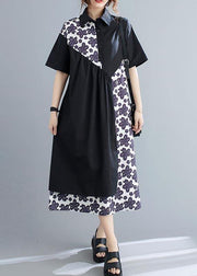 Unique Black Patchwork Print Peter Pan Collar Summer Chiffon Dress - bagstylebliss