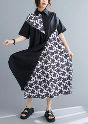 Unique Black Patchwork Print Peter Pan Collar Summer Chiffon Dress - bagstylebliss