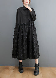 Unique Black Peter Pan Collar Button Tulle Patchwork Shirt Dresses Spring