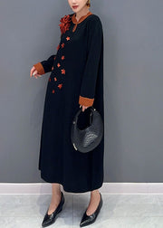 Unique Black Print Long Knit Sweater Dress Long Sleeve