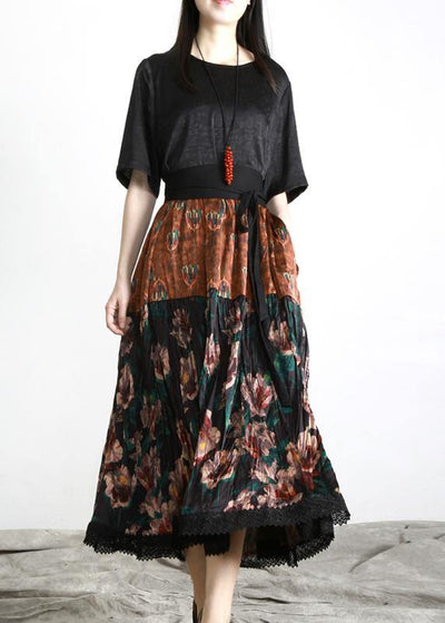 Unique Black Print Patchwork Vacation Summer Chiffon Dress - bagstylebliss