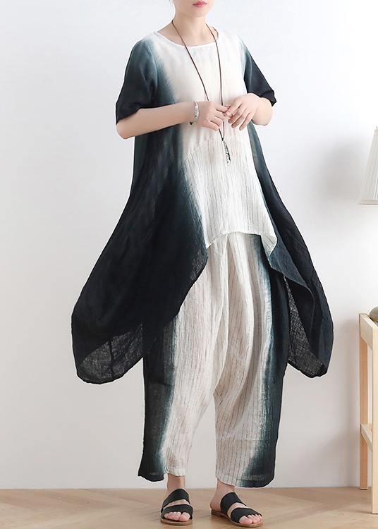 Unique Black Tie Dye Linen Short Sleeve Women Sets two Pieces - bagstylebliss