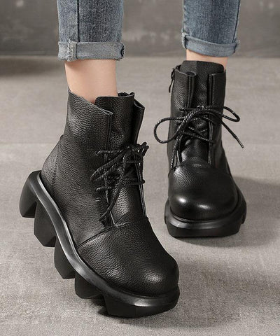 Unique Black Genuine Leather Ankle Boots - bagstylebliss