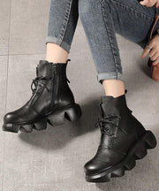 Unique Black Genuine Leather Ankle Boots - bagstylebliss