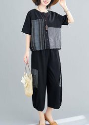 Unique Black asymmetrical design Linen Button Summer Two Pieces Set - bagstylebliss