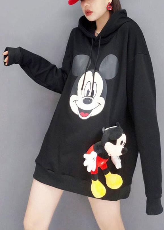 Unique Black hooded Print Fall Sweatshirts Top - bagstylebliss