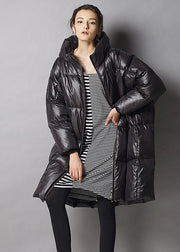 Unique Black hooded zippered Casual Winter Duck Down Thick down coat