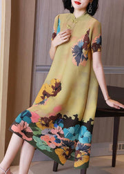 Unique Blue Print Floral Mandarin Collar Maxi Dresses Summer - bagstylebliss