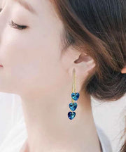 Unique Blue Sterling Silver Inlaid Zircon Tassel Love Drop Earrings