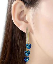 Unique Blue Sterling Silver Inlaid Zircon Tassel Love Drop Earrings