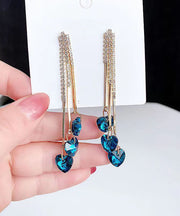 Unique Blue Sterling Silver Inlaid Zircon Tassel Love Drop Earrings