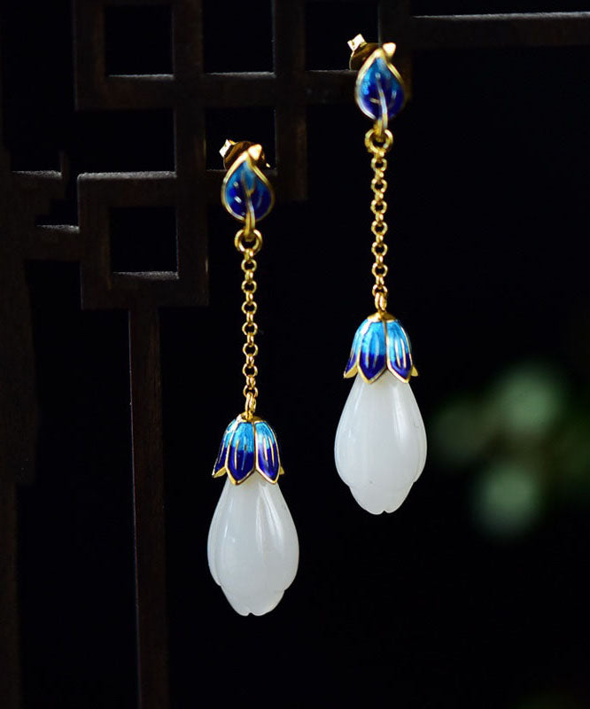 Unique Blue Sterling Silver Jade Enamel Colored Glaze Drop Earrings