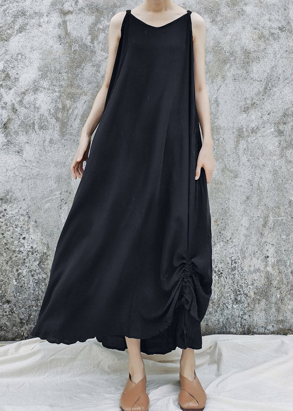 Einzigartiges, kurzes, schwarzes Satin-Spaghetti-Trägerkleid mit Kordelzug im Sommer