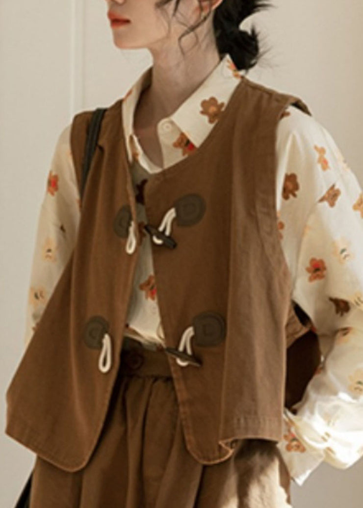 Unique Caramel O-Neck Patchwork Button Waistcoat Fall