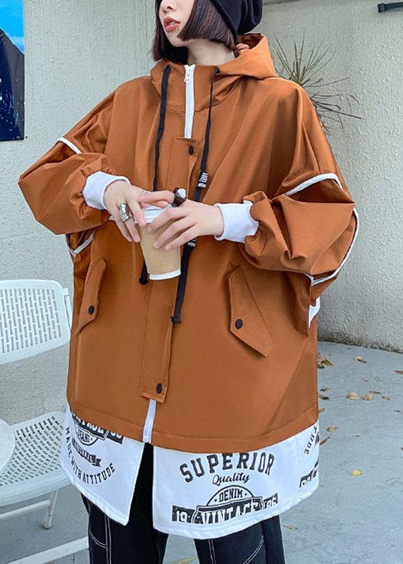 Unique Caramel Pockets Button Zippered Fall Patchwork Long sleeve Coat - bagstylebliss